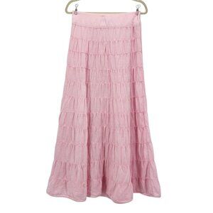 Calypso Christiane Celle Womens Small Skirt LInen Maxi A-Line Tiered Pink Boho